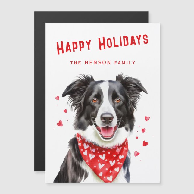 Cartões de Natal Border Collie com Bandana Vermelh (Frente/Verso)