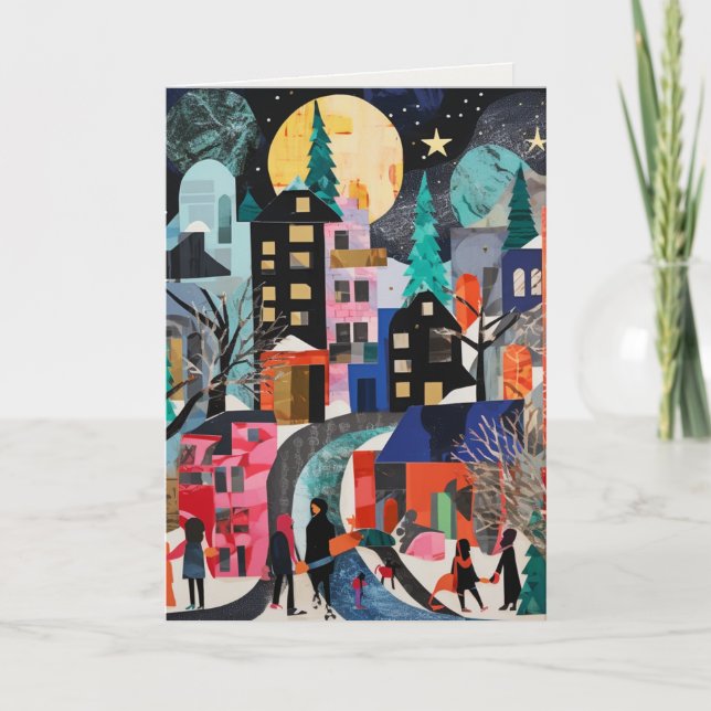 Cartões de natal com a cena da aldeia Abstrato (Frente)