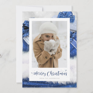 Cartões de Natal Com Carta De Foto Com Folha Azul