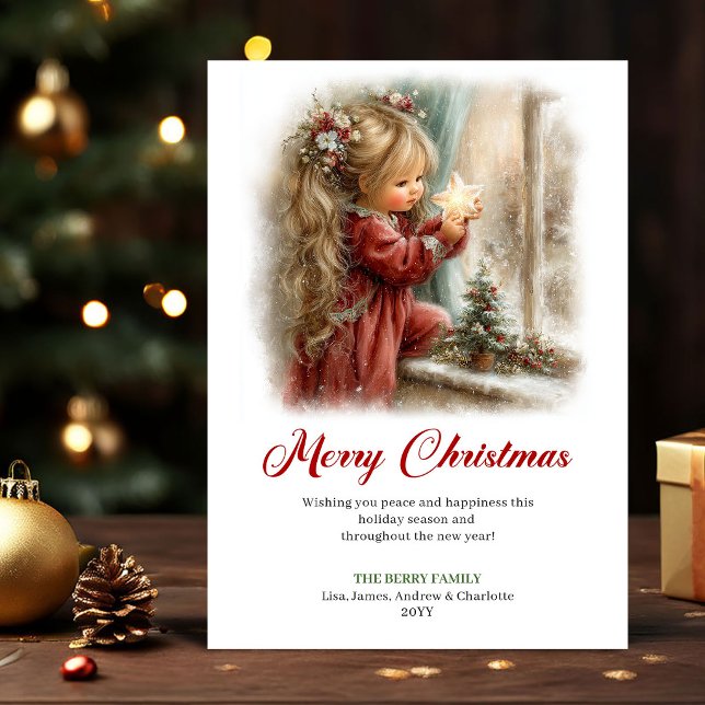 Cartões de Natal com Cena de Menina Adorável (Cute Cute Little Girl Christmas Scene Greeting Card

)