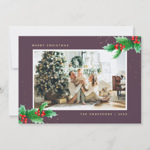 Cartões de Natal com Dourada cor d'água roxa