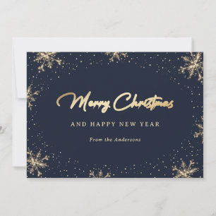 Cartões de Natal com Floco de Neve Dourado Azul E