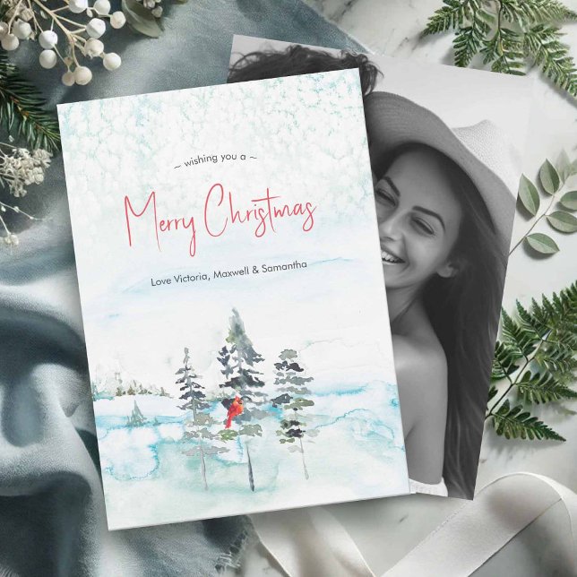 Cartões de Natal com Foto em Aquarela (Photo Christmas cards with watercolor winter scenery by Victoria Grigaliunas of Do Tell A Belle)