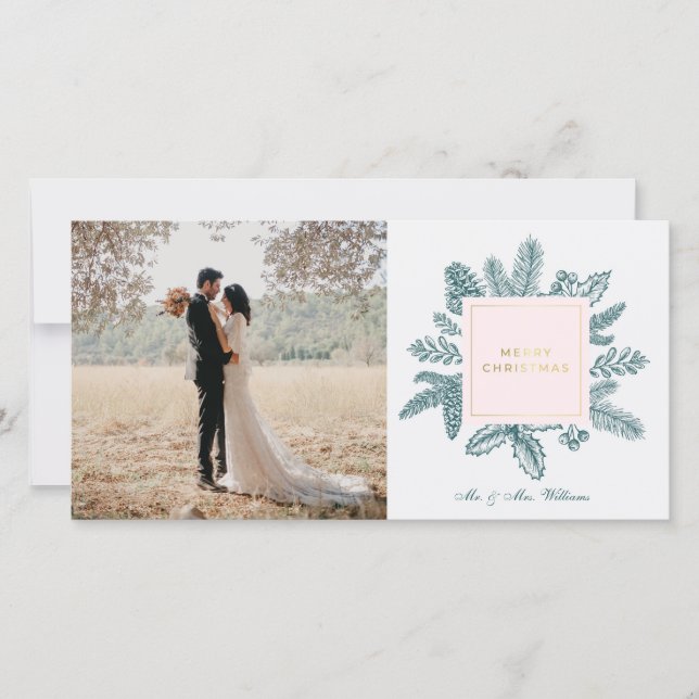 Cartões de Natal com Foto Floral Azul-Piscina | Fe (Frente)