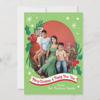 Cartões de Natal com Foto Retro de Azevinho e Frut