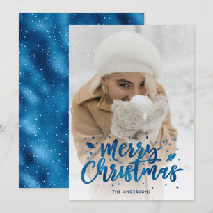 Cartões de Natal com Fotografias com Script Azul
