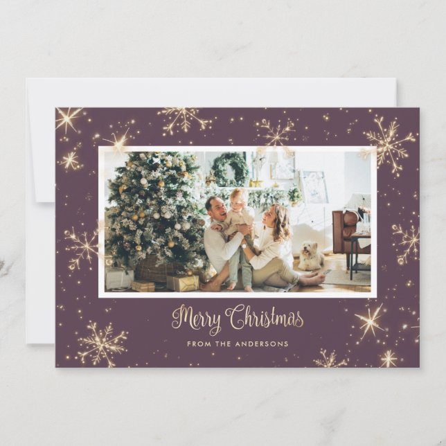 Cartões de Natal com Fotografias Purple Sparkly (Frente)