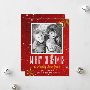 Cartões de Natal com Fotos Douradas, Vermelhas e