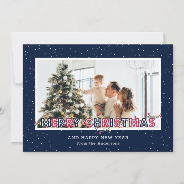 Cartões de Natal com Luzes Vermelhas Azuis (Frente)