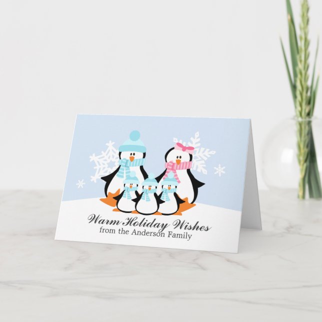 Cartões de Natal da Família Penguin (Frente)