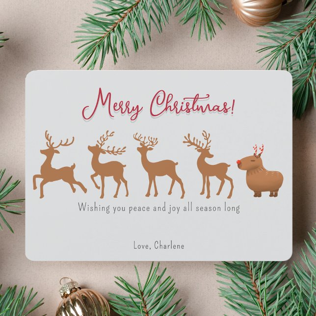 Cartões de Natal da Funny Capybara Reindeer (This hilarious capybara reindeer Christmas card is guaranteed to make you jolly.)