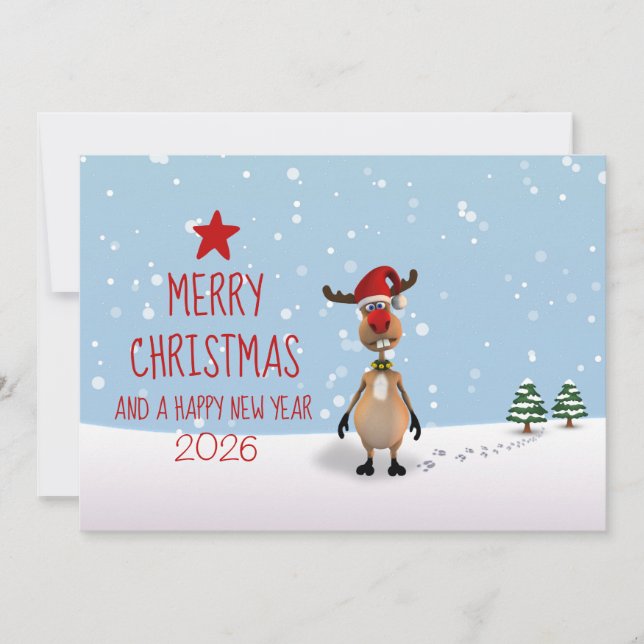 Cartões de Natal de 2022, Engraçado Reindeer (Frente)