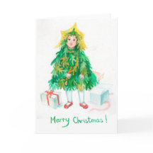 Cartões de natal de árvore de Natal, garotinha fof