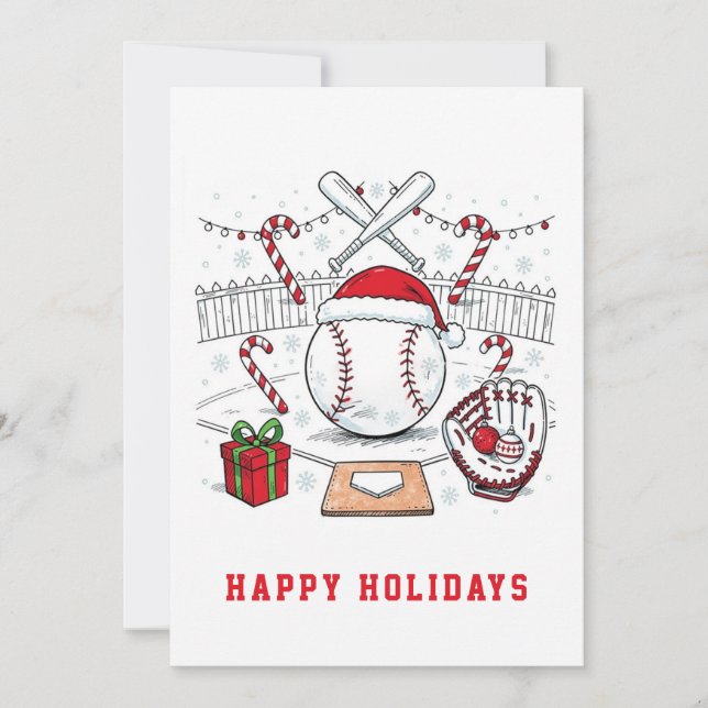 Cartões de Natal de Beisebol de Férias (Frente)