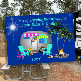 Cartões de Natal de Camping Tropical Prata Trailer