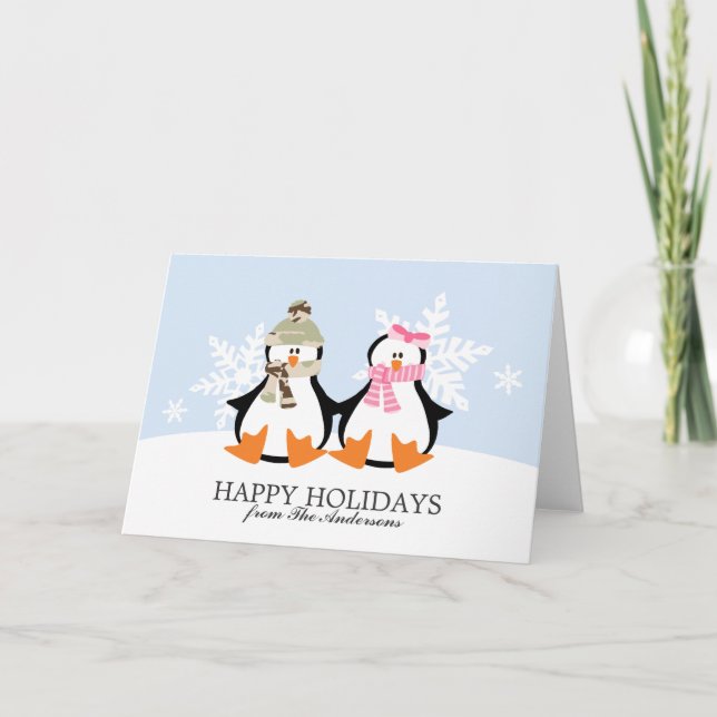 Cartões de Natal de Casal de Pinguim Militar (Frente)