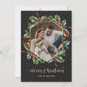 Cartões de Natal de Dourada Fita Botânica Preta