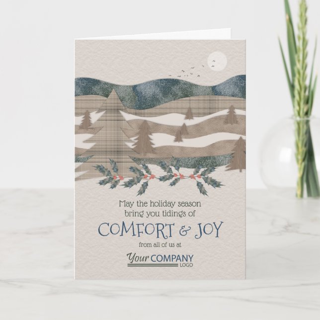 Cartões de natal de empresas verdes, azuis (Frente)