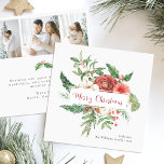 Cartões de Natal de Foto Botânica<br><div class="desc">Cartões de Natal de Foto Botânica. Capture a essência da estação com esta carta quadrada da coleção de cartões de Natal Botânicos de Red Holiday. A frente apresenta o elegante roteiro "Feliz Natal", enquadrado por flores vermelhas vibrantes e verde num fundo branco nítido, oferecendo uma saudação clássica e eterno. O...</div>