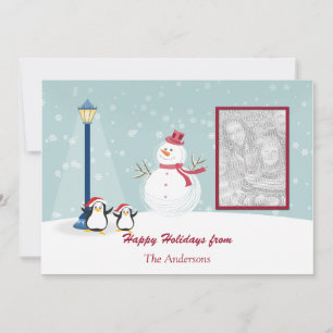 Cartões de natal de Fotografia de Snowman Penguin