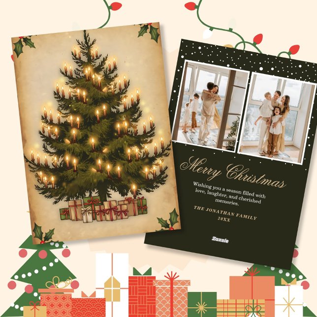 Cartões de natal de fotos em árvore de natais vint (Criador carregado)