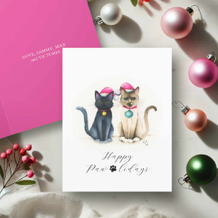 Cartões de Natal de Gato com Aquarela Fofa