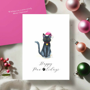 Cartões de Natal de Gato Preto em Aquarela Fofos