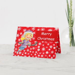 Cartões de Natal de hóquei - Menina jogadora na ne