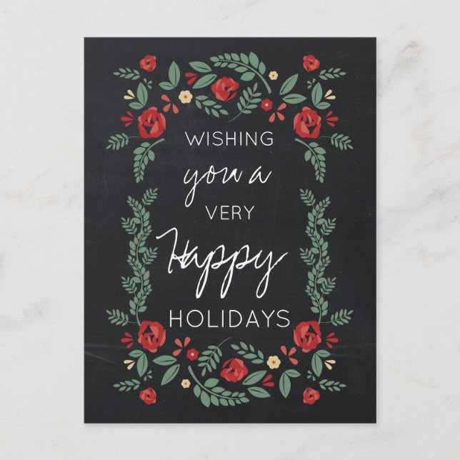 cartões de Natal de jardim floral de quadro-negro (Frente)
