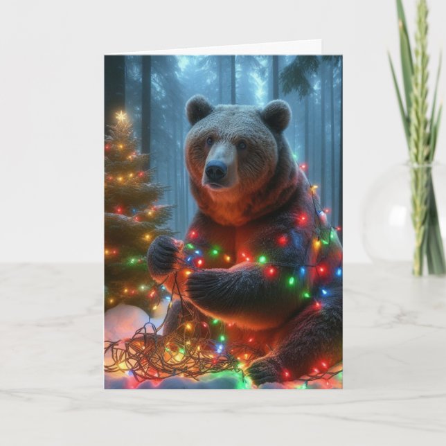 Cartões de Natal de madeira com urso (Frente)