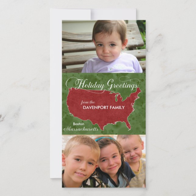 Cartões de natal de Massachusetts - Foto, nome (Frente)