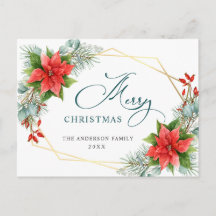 Cartões de natal de Natal da Red Poinsettia Holly