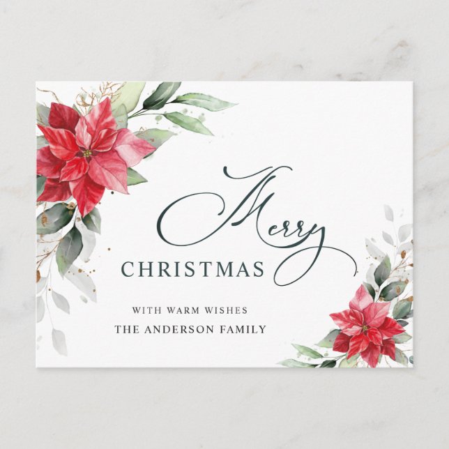 Cartões de natal de Natal da Red Poinsettia Holly (Frente)