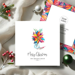 Cartões de Natal de Negócios Poinsetos Vibrantes