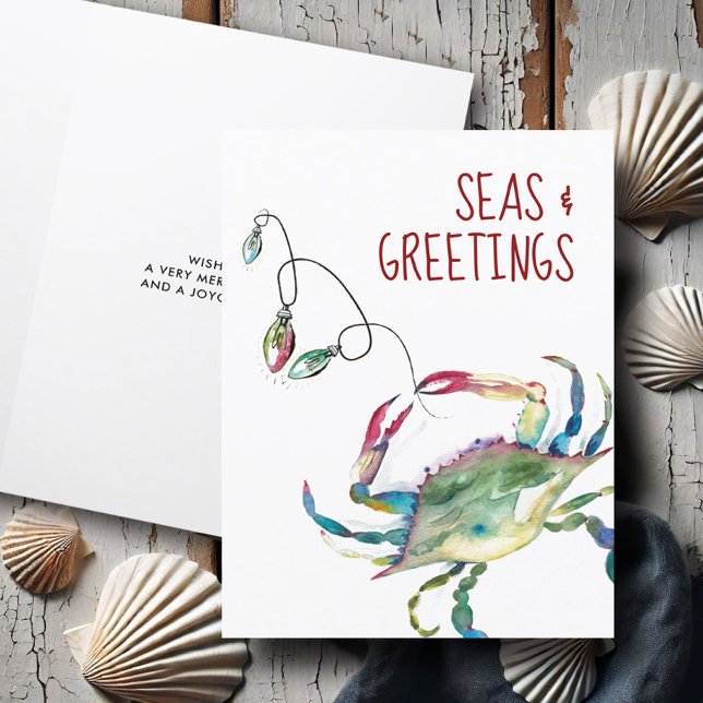 Cartões de Natal de Praia Cartões Costeiros (Beach Christmas cards watercolor crab art by Victoria Grigaliunas of Do Tell A Belle)