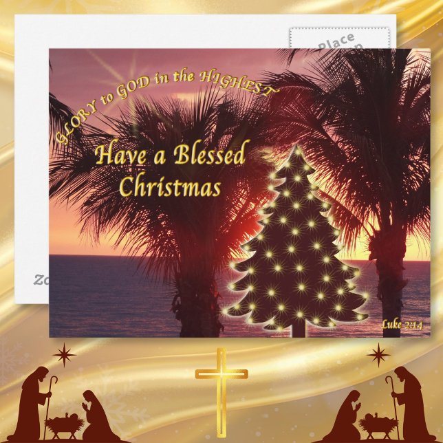 Cartões de Natal de Praia Sunset (Religious Christmas postcards. Cheap Christian Christmas postcards. Glory to God in the Highest.)