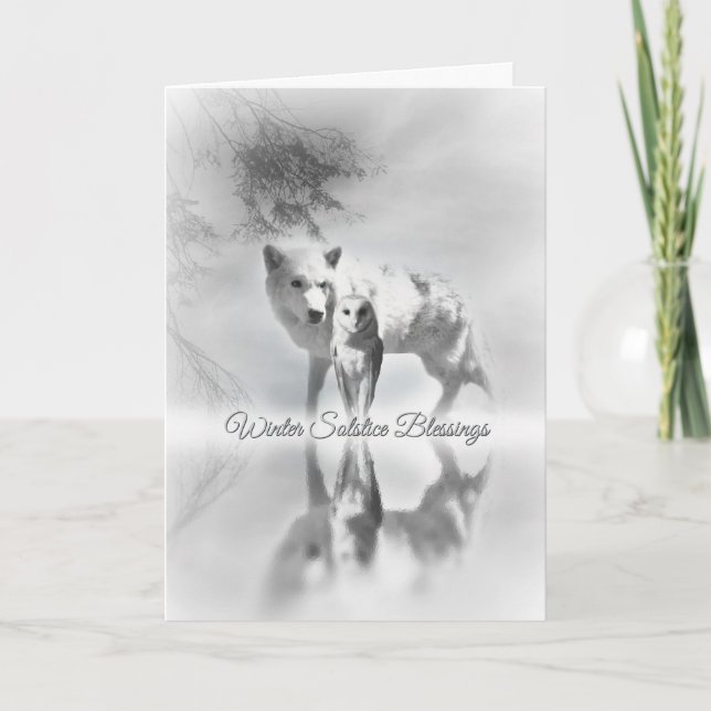 Cartões de natal de solstício de inverno Wolf and  (Frente)