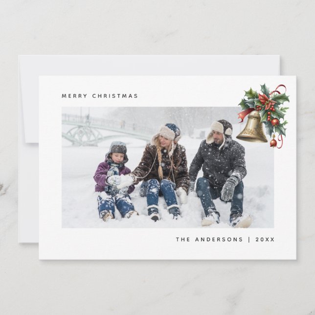 Cartões de Natal de Watercolor Holly Bell (Frente)