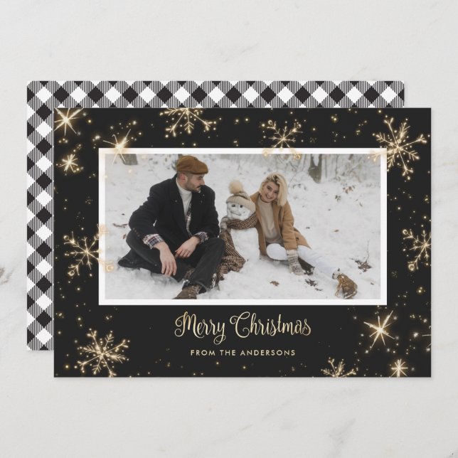 Cartões de Natal de Xadrez de Buffalo Preto e Bran (Frente/Verso)