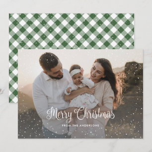 Cartões de Natal de Xadrez Verde Gingham Snowy