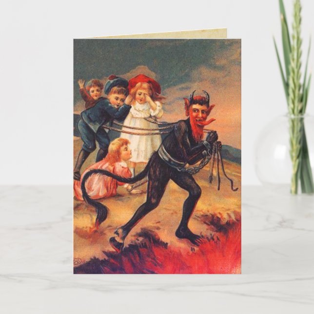 Cartões de Natal do Krampus, com cabeça vermelha (Frente)