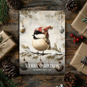 Cartões de Natal do Robin em Aquarela Rústica Verm