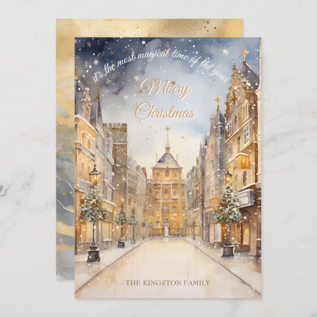 Cartões de Natal Dourados, a maior mágica do ano (Frente/Verso)