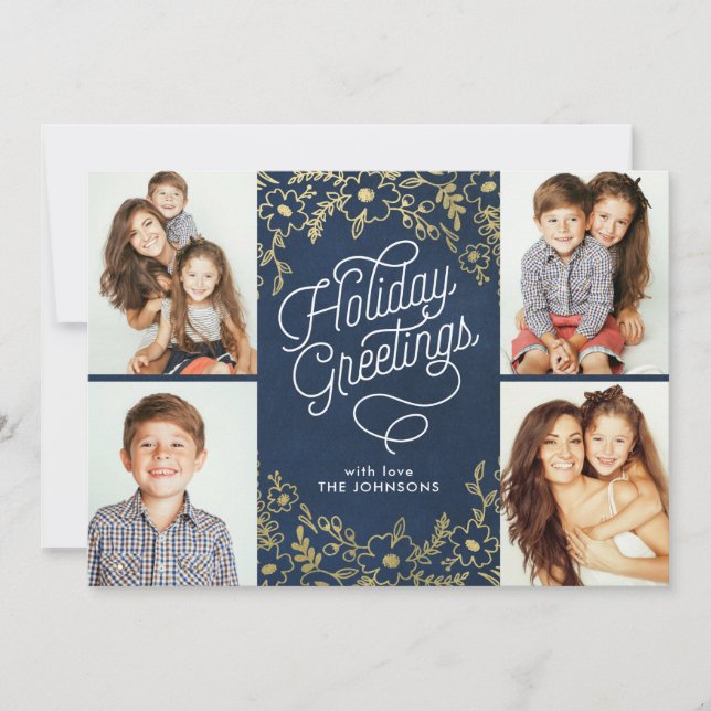 Cartões de natal Dourados De Botânica 4-Foto (Frente)