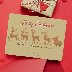 Cartões de Natal Dourados, Funny Capybara Reindeer