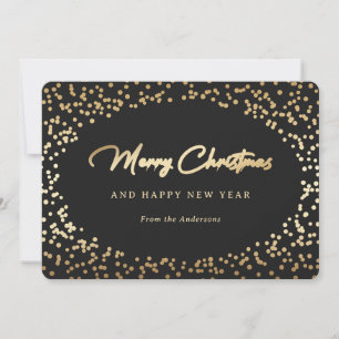 Cartões de Natal Elegante Black and Gold Foil Sno