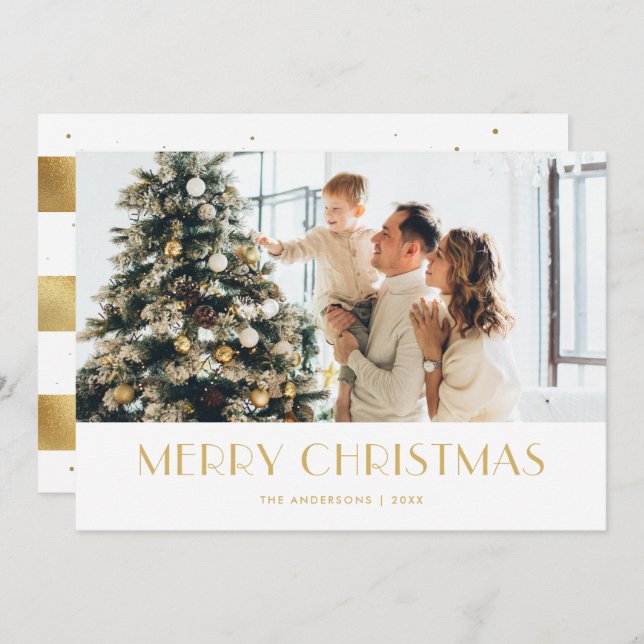 Cartões de Natal Elegante, de Folha Branca e Doura (Frente/Verso)