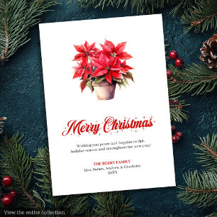 Cartões de Natal em Aquarela de Poinsettia Vermelh