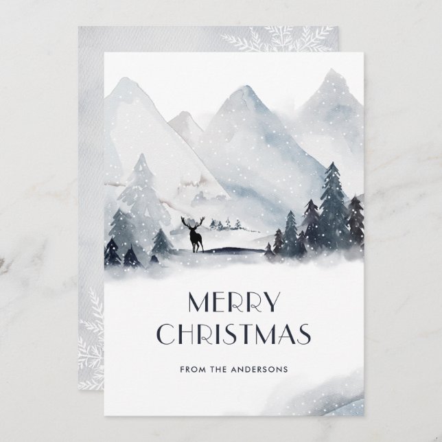 Cartões de Natal em Flocos de Neve das Montanhas W (Frente/Verso)