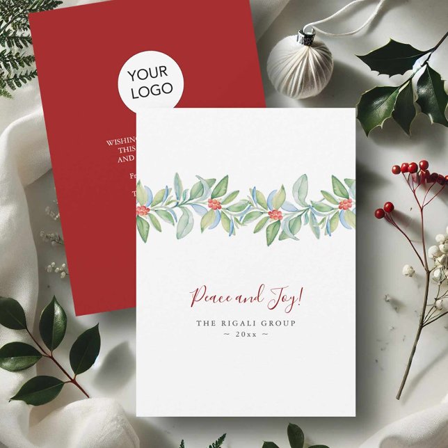 Cartões de Natal Empresariais Azevinho e Frutas Bo (business Christmas cards watercolor botanical art with logo by Victoria Grigaliunas Do Tell A Belle)